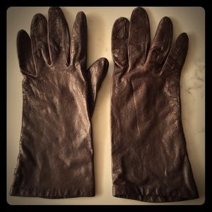 Vintage Silk Lined Brown Leather Gloves